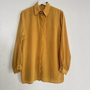 Vintage Jean-Mary Sz M Mustard Oversize Collared ButtonUp Blouse Lightweight 80s